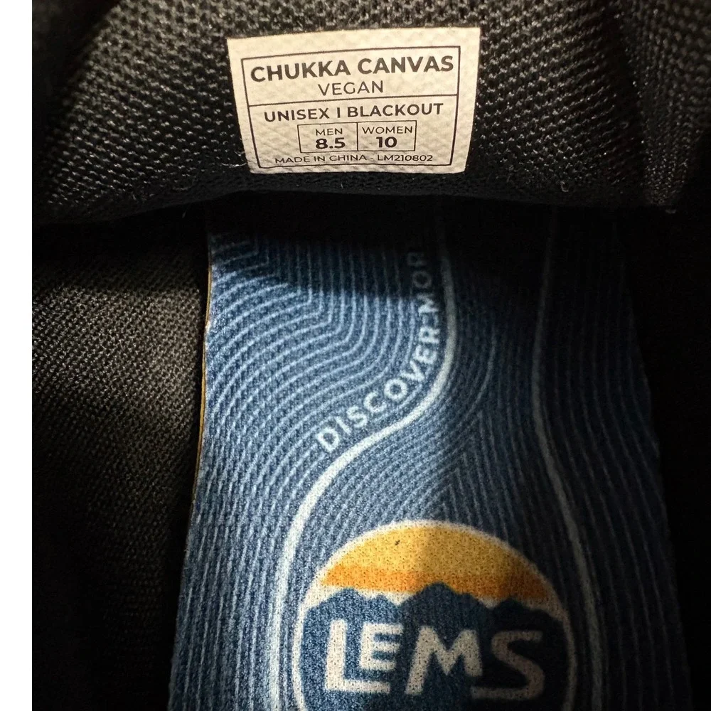 Lems Chukka Canvas Vegan Unisex 8.5M/10W Blackout Excellent Barefoot Zero Drop